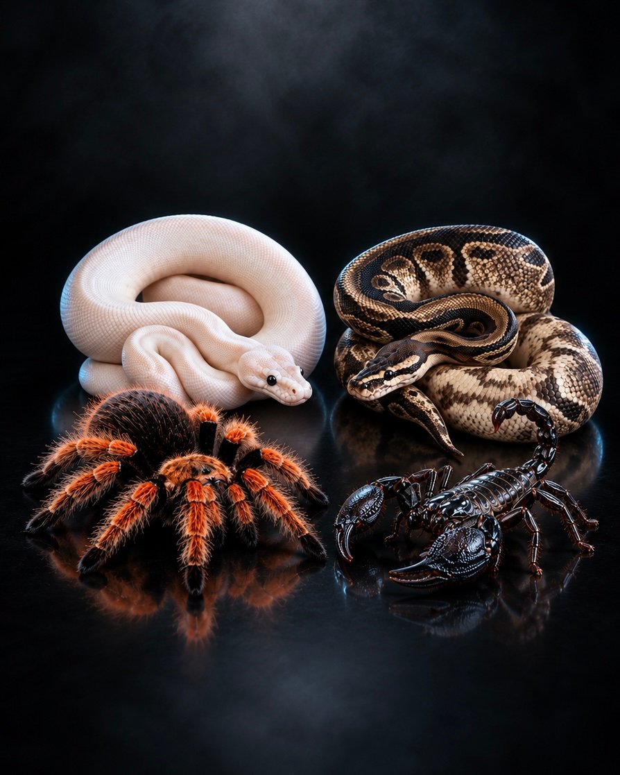 Tarántula, escorpión y pitones disponibles